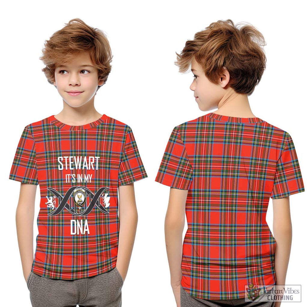 Stewart (Stuart) Tartan Kid T-Shirt with Family Crest DNA In Me Style Youth XL Size14 - Tartanvibesclothing Shop