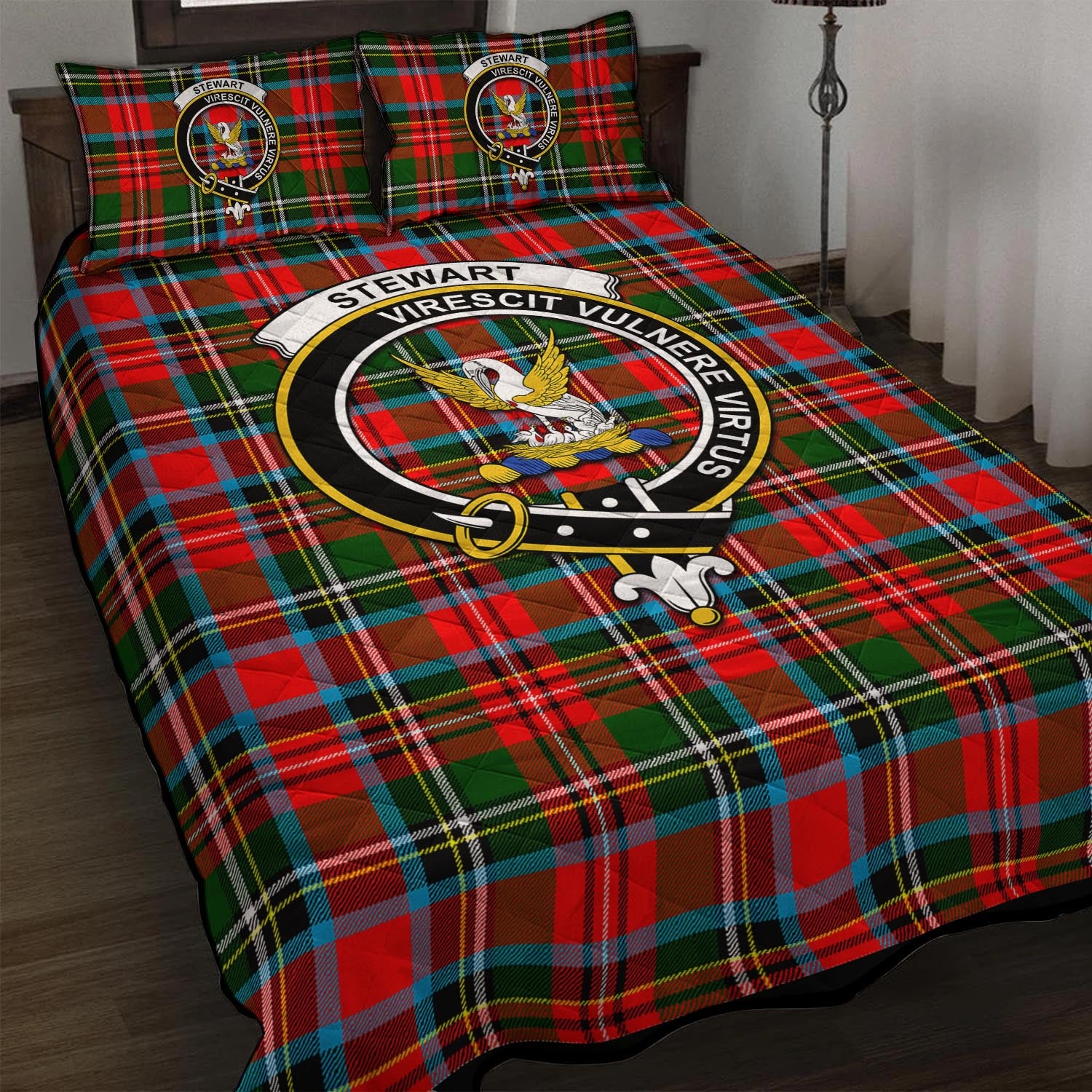 Stewart (Stuart) Tartan Quilt Bed Set with Family Crest - Tartan Vibes Clothing