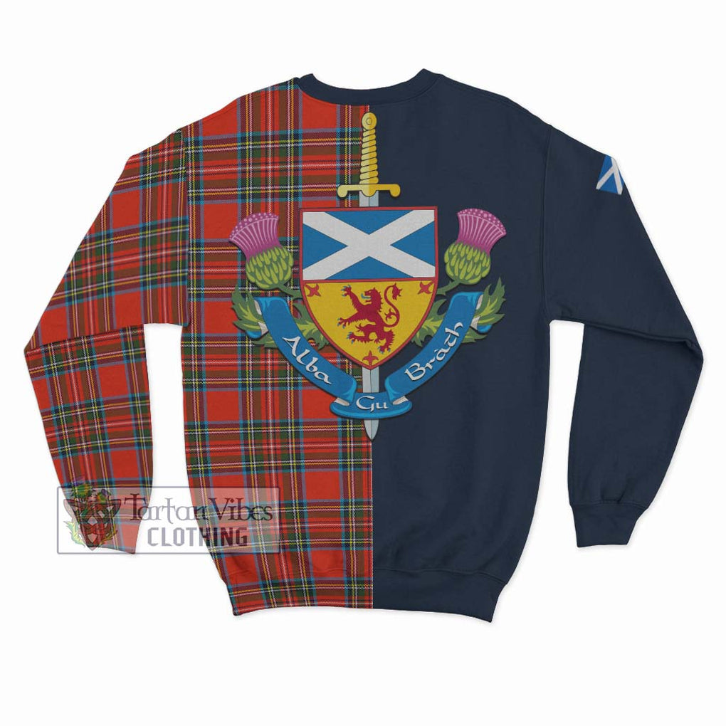 Tartan Vibes Clothing Stewart Royal Tartan Sweatshirt with Scottish Lion Royal Arm Half Style