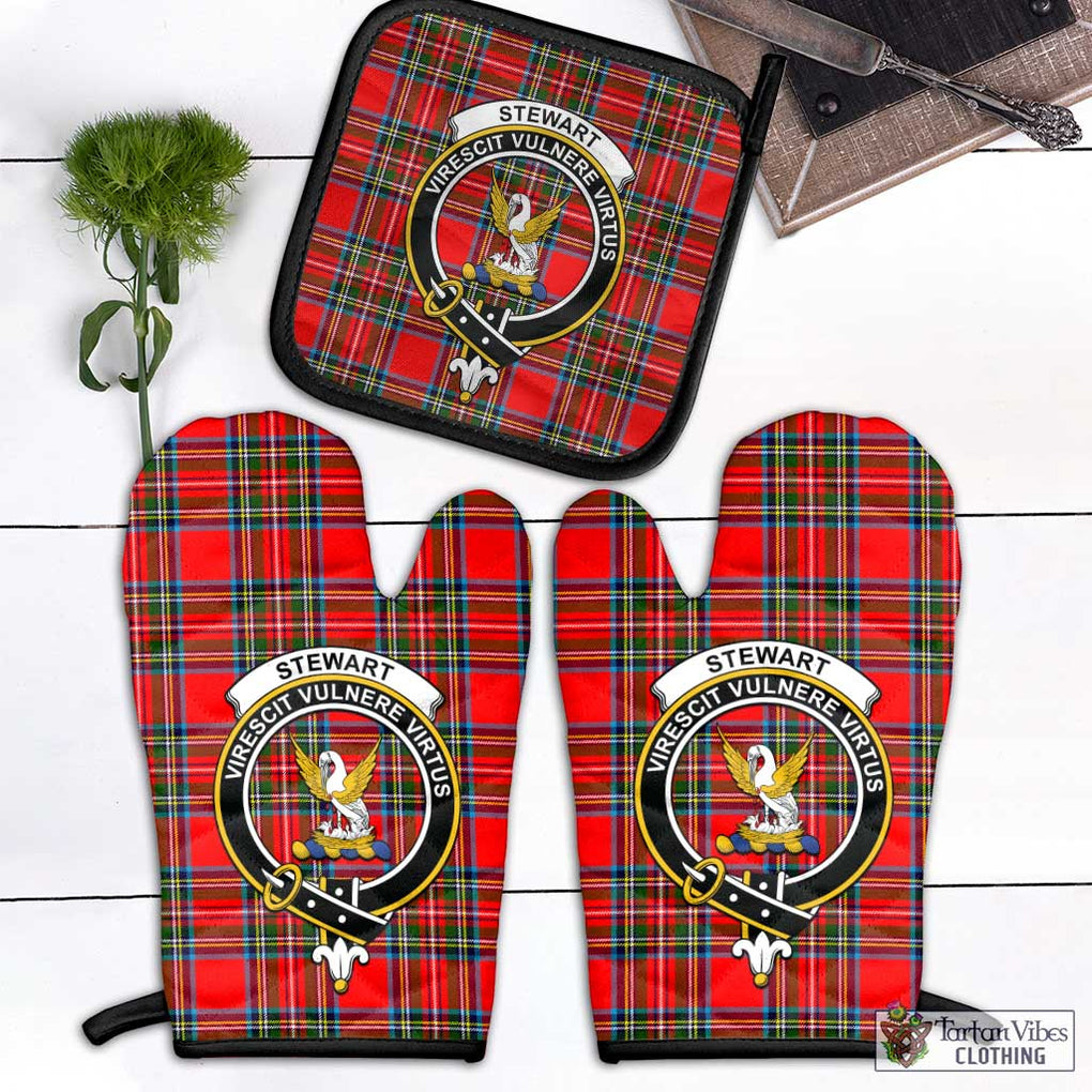 Stewart (Stuart) Tartan Combo Oven Mitt & Pot-Holder with Family Crest Black - Tartan Vibes Clothing