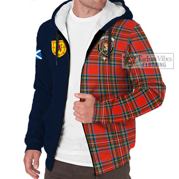 Stewart (Stuart) Tartan Sherpa Hoodie Alba with Scottish Lion Royal Arm Half Style