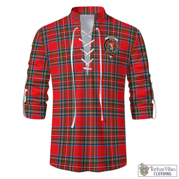 Stewart (Stuart) Tartan Men's Scottish Traditional Jacobite Ghillie Kilt Shirt with Family Crest