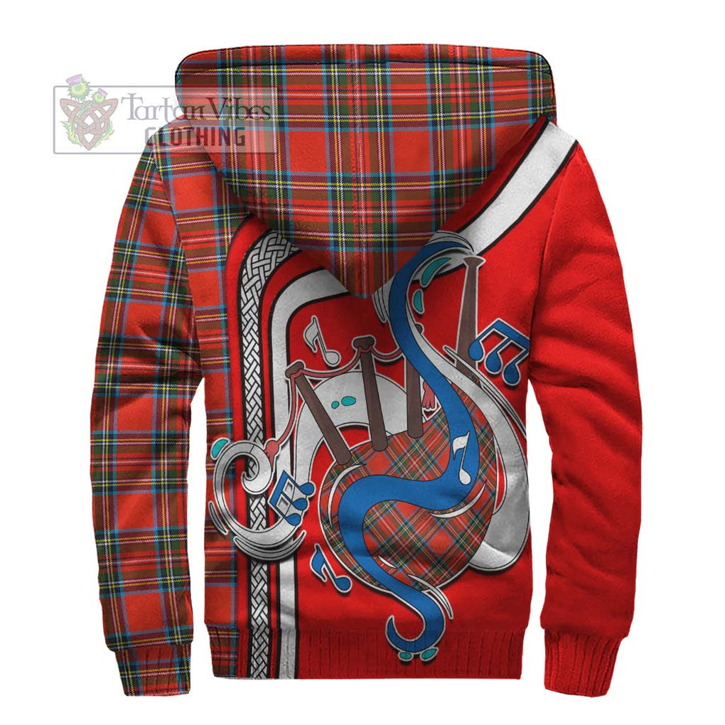 Stewart (Stuart) Tartan Sherpa Hoodie with Epic Bagpipe Style - Tartanvibesclothing Shop