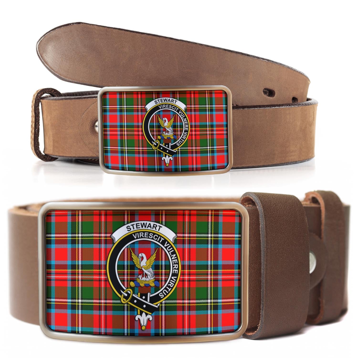 Stewart (Stuart) Tartan Belt Buckles with Family Crest - Tartan Vibes Clothing