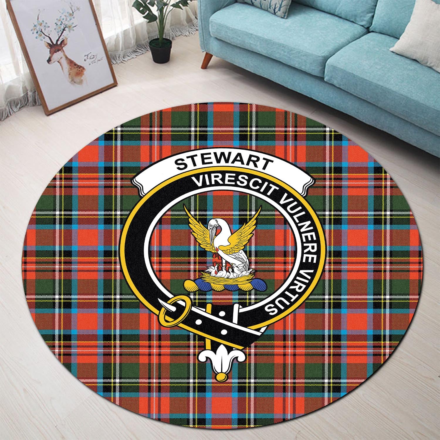 stewart-royal-tartan-round-rug-with-family-crest