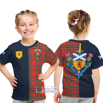 Stewart (Stuart) Tartan Kid T-Shirt Alba with Scottish Lion Royal Arm Half Style