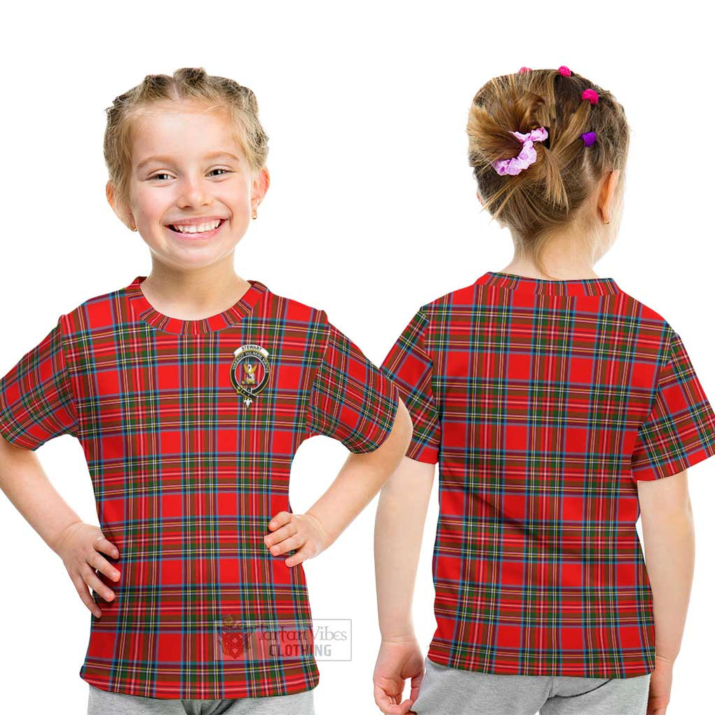 Stewart (Stuart) Tartan Kid T-Shirt with Family Crest - Tartanvibesclothing Shop