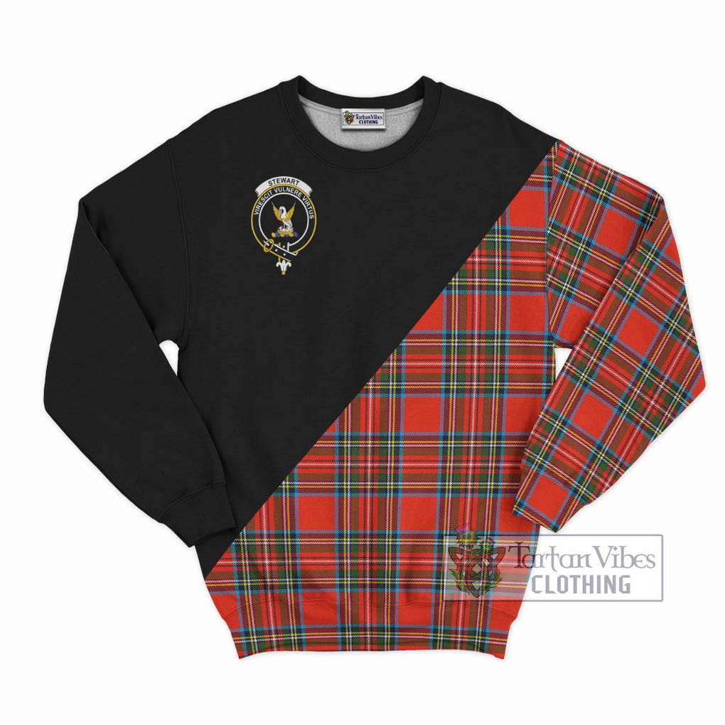 Stewart (Stuart) Tartan Sweatshirt with Family Crest and Military Logo Style - Tartanvibesclothing Shop