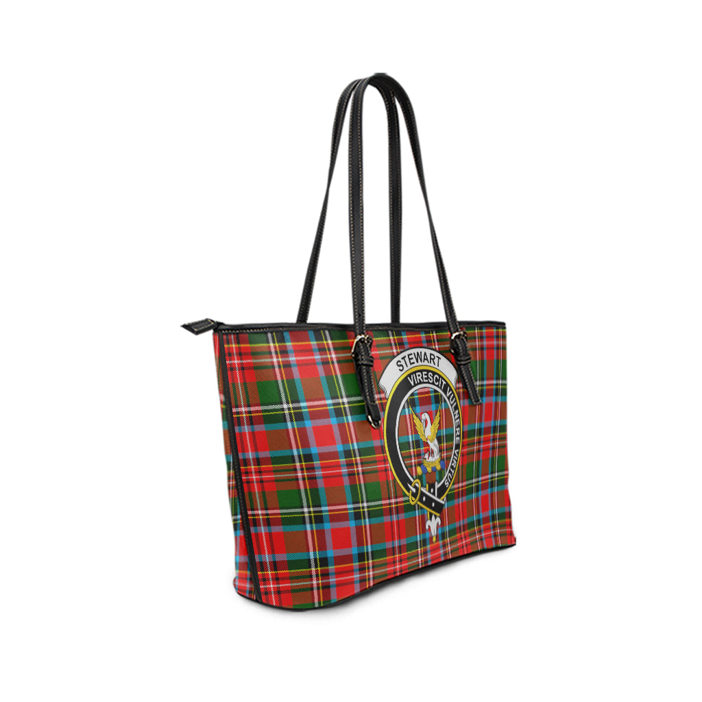 Stewart (Stuart) Tartan Leather Tote Bag with Family Crest - Tartan Vibes Clothing