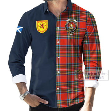 Stewart (Stuart) Tartan Long Sleeve Button Shirt Alba with Scottish Lion Royal Arm Half Style