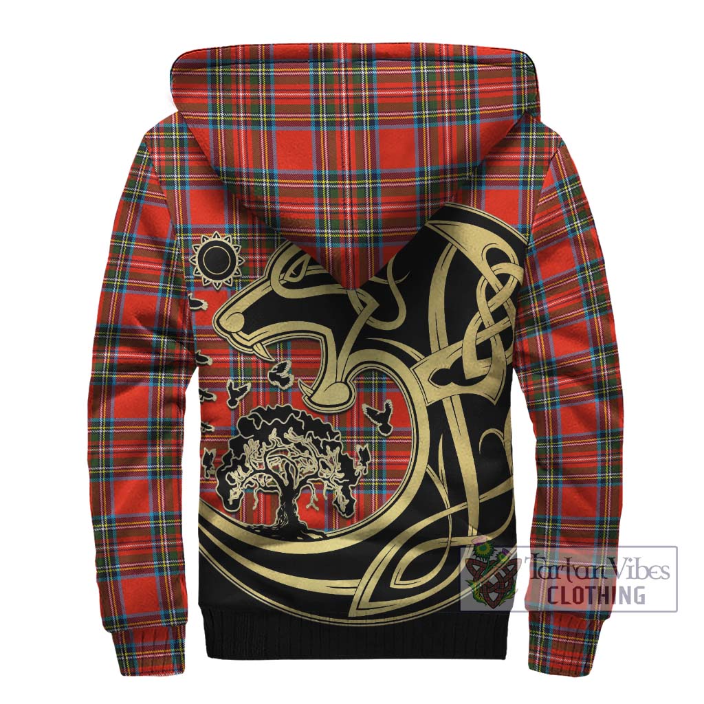 Stewart (Stuart) Tartan Sherpa Hoodie with Family Crest Celtic Wolf Style - Tartan Vibes Clothing