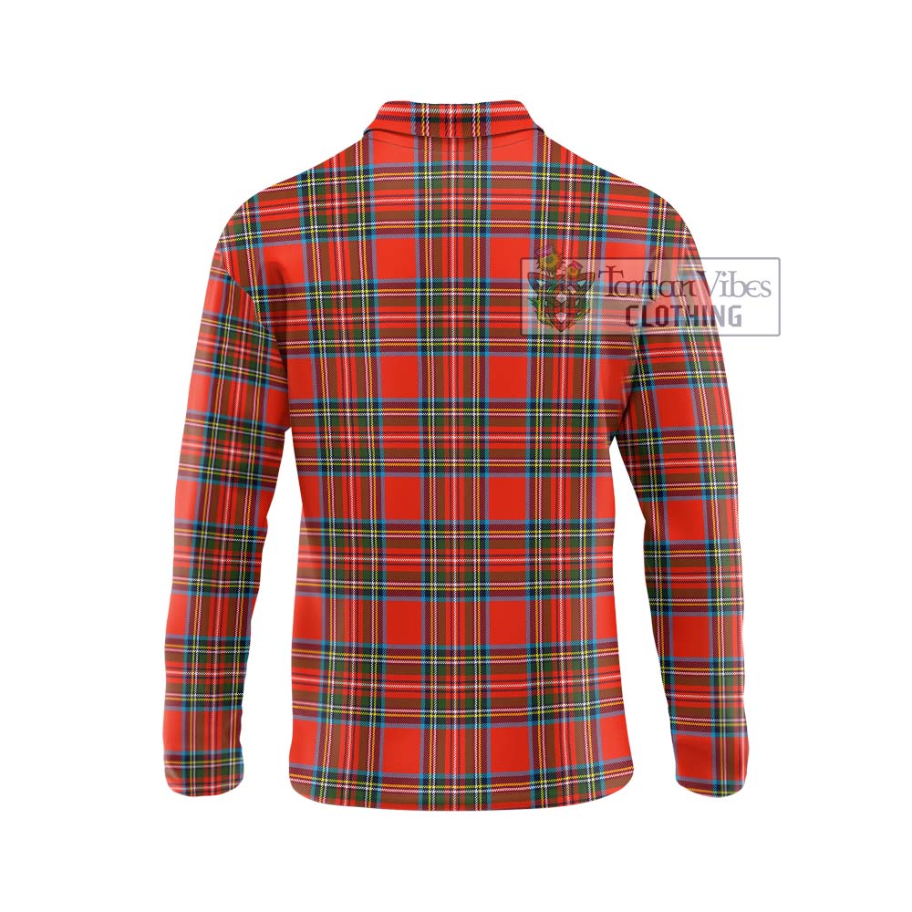 Stewart (Stuart) Tartan Long Sleeve Polo Shirt with Family Crest DNA In Me Style - Tartanvibesclothing Shop