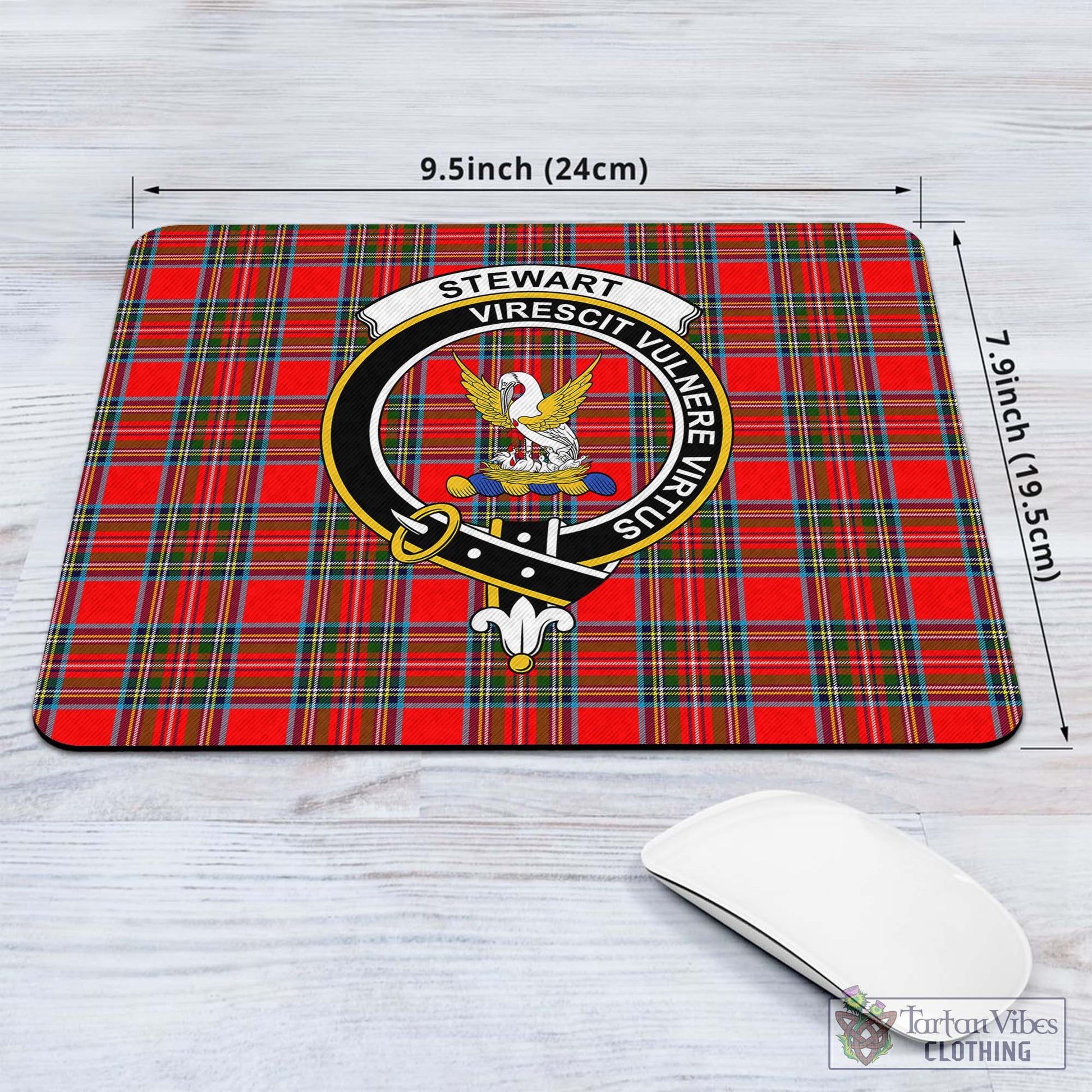 Tartan Vibes Clothing Stewart Royal Tartan Mouse Pad with Family Crest