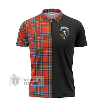 Stewart (Stuart) Tartan Zipper Polo Shirt with Family Crest and Half Of Me Style