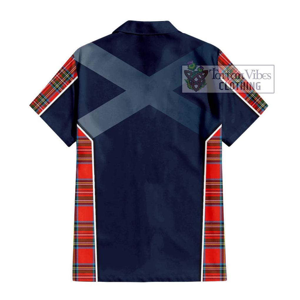 Stewart (Stuart) Tartan Short Sleeve Button Shirt with Family Crest and Lion Rampant Vibes Sport Style - Tartan Vibes Clothing