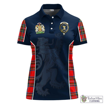 Stewart (Stuart) Tartan Women's Polo Shirt with Family Crest and Lion Rampant Vibes Sport Style