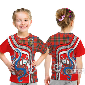 Stewart (Stuart) Tartan Kid T-Shirt with Epic Bagpipe Style