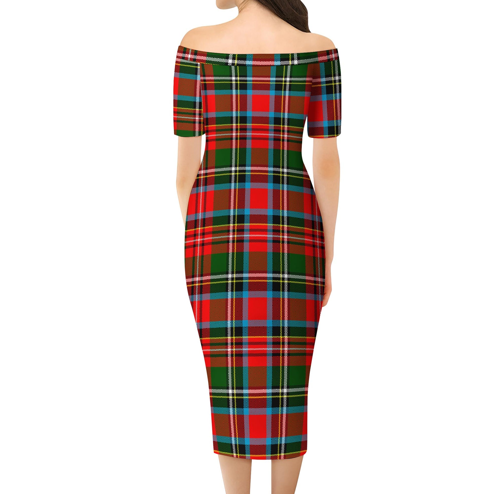 Stewart Royal Tartan Off Shoulder Lady Dress - Tartanvibesclothing