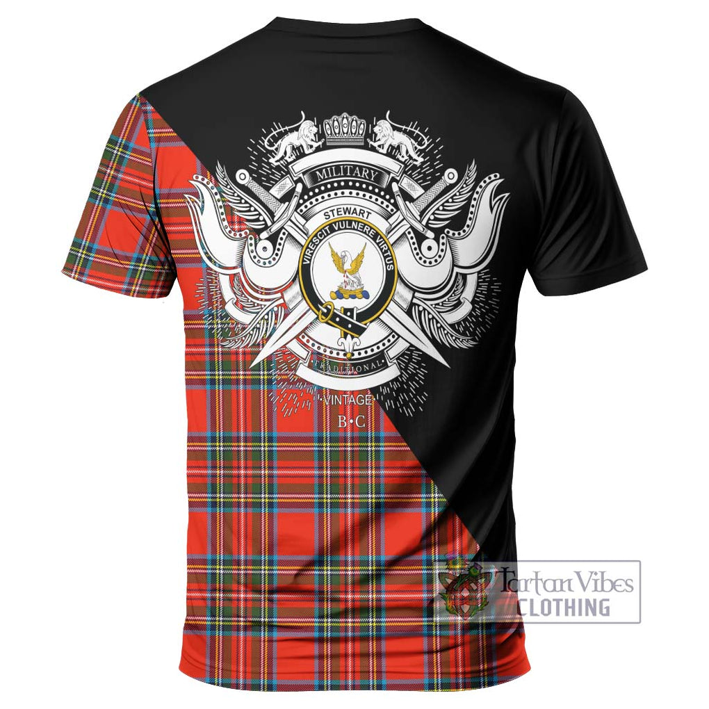 Stewart (Stuart) Tartan T-Shirt with Family Crest and Military Logo Style - Tartanvibesclothing Shop