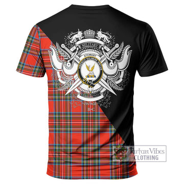 Stewart (Stuart) Tartan T-Shirt with Family Crest and Military Logo Style