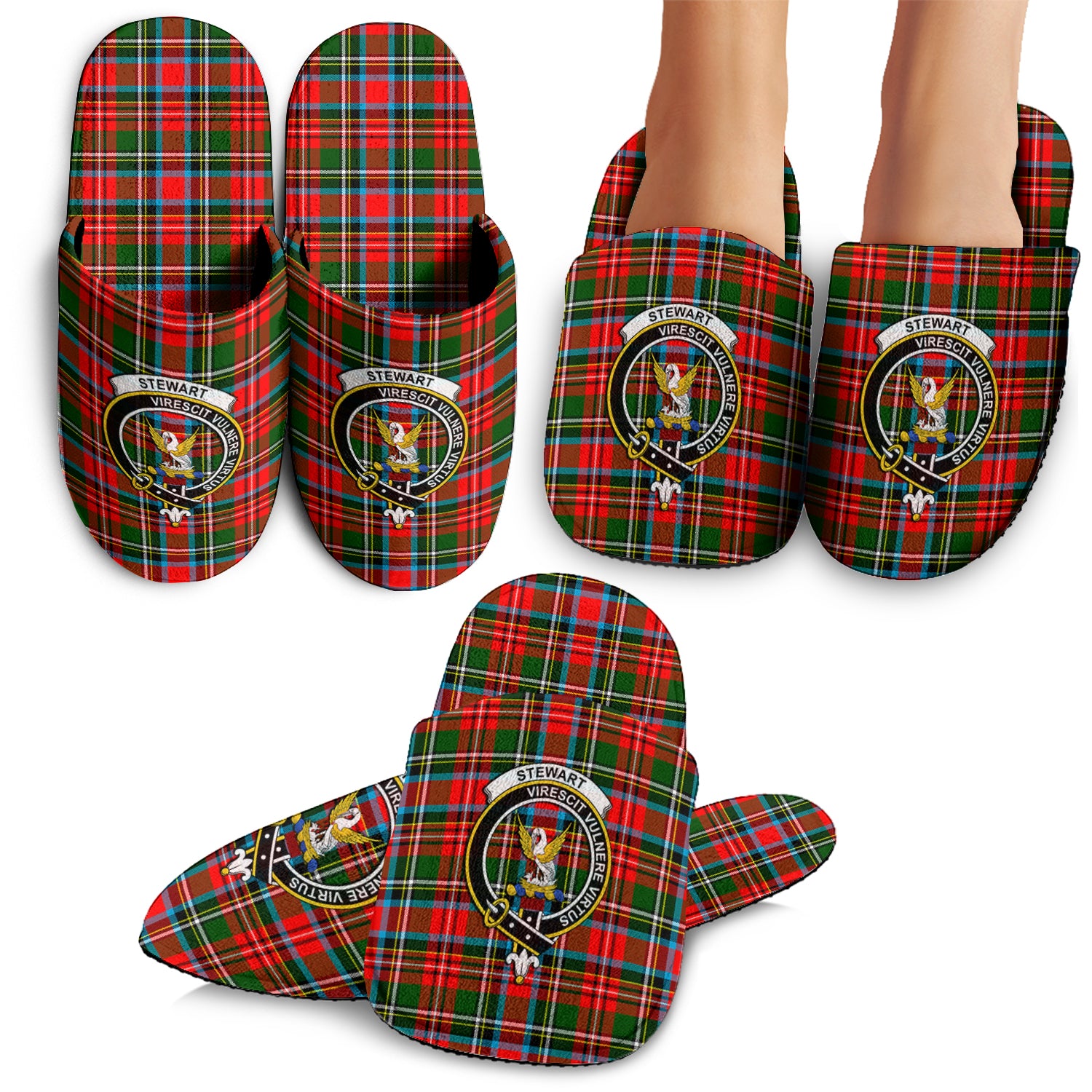 Stewart (Stuart) Tartan Home Slippers with Family Crest - Tartan Vibes Clothing