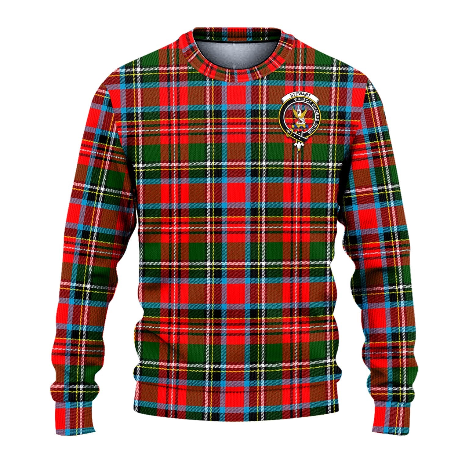 Stewart Royal Tartan Knitted Sweater with Family Crest - Tartanvibesclothing