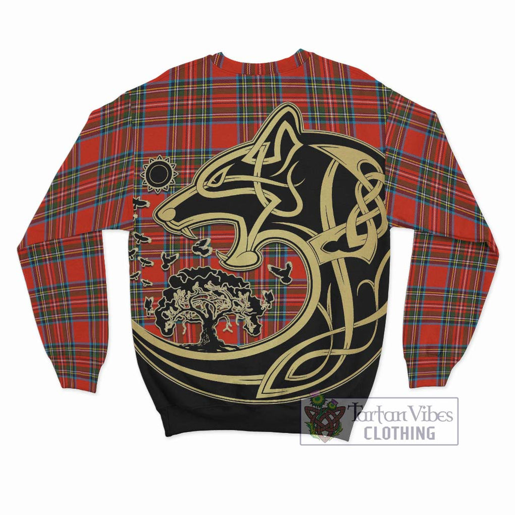 Stewart (Stuart) Tartan Sweatshirt with Family Crest Celtic Wolf Style - Tartan Vibes Clothing
