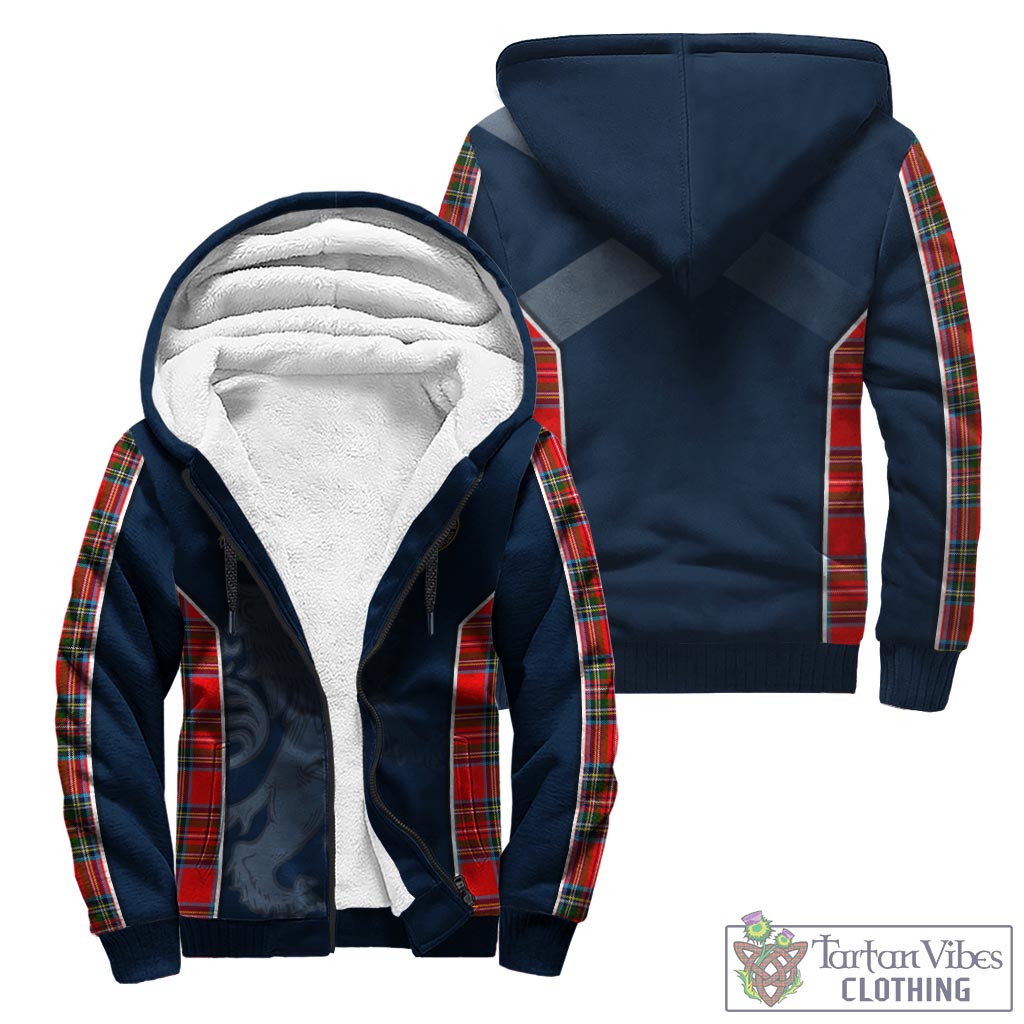 Tartan Vibes Clothing Stewart Royal Tartan Sherpa Hoodie with Family Crest and Lion Rampant Vibes Sport Style