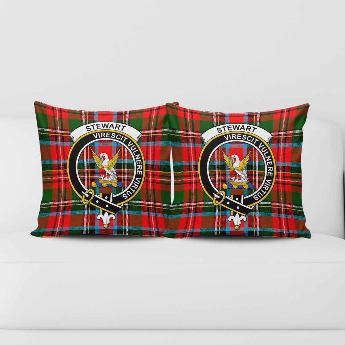 Stewart Royal Tartan Pillow Cover with Family Crest - Tartanvibesclothing