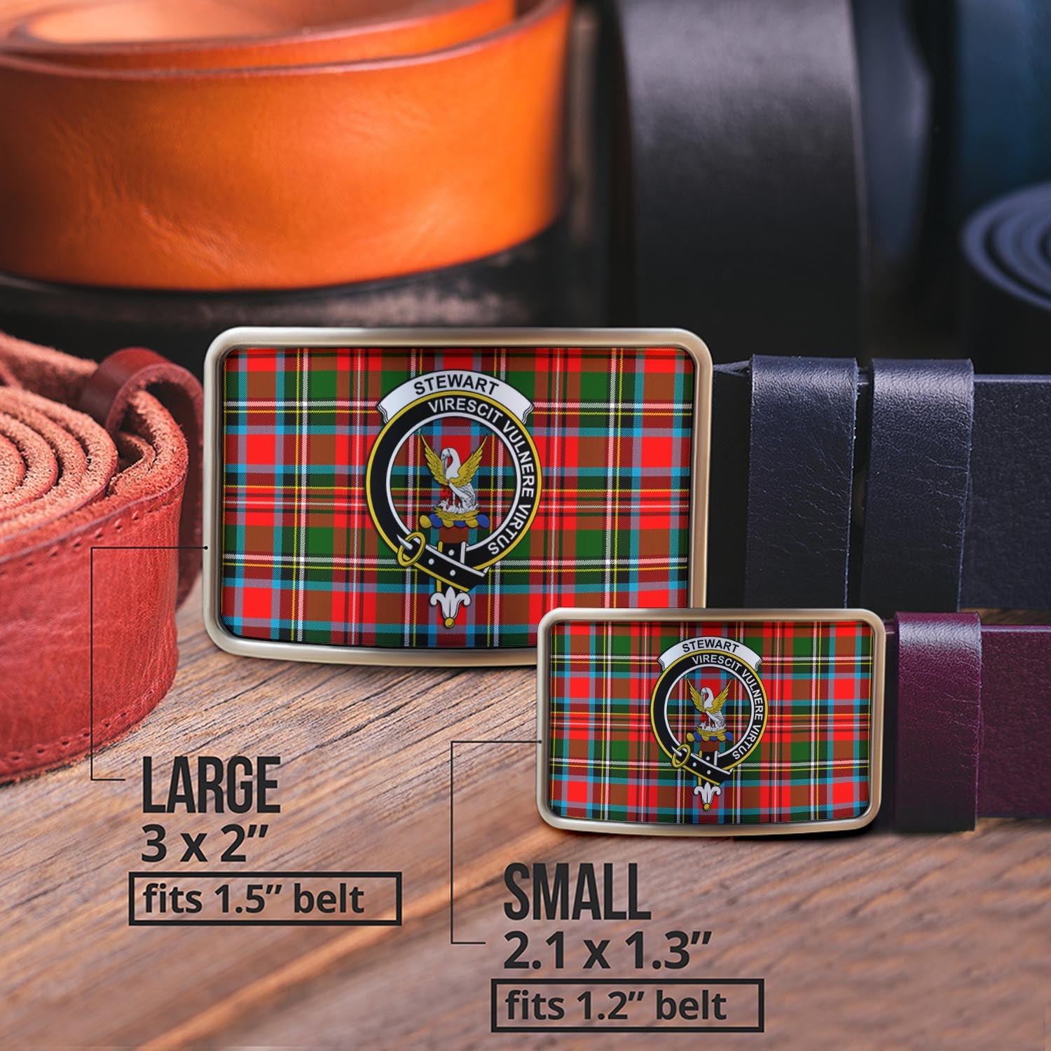 Stewart (Stuart) Tartan Belt Buckles with Family Crest - Tartan Vibes Clothing