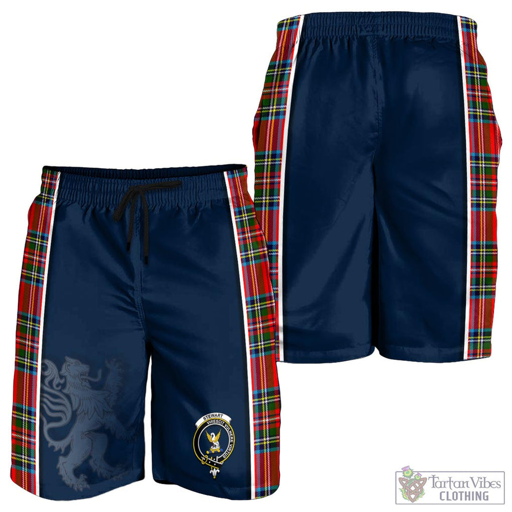 Tartan Vibes Clothing Stewart Royal Tartan Men's Shorts with Family Crest and Lion Rampant Vibes Sport Style