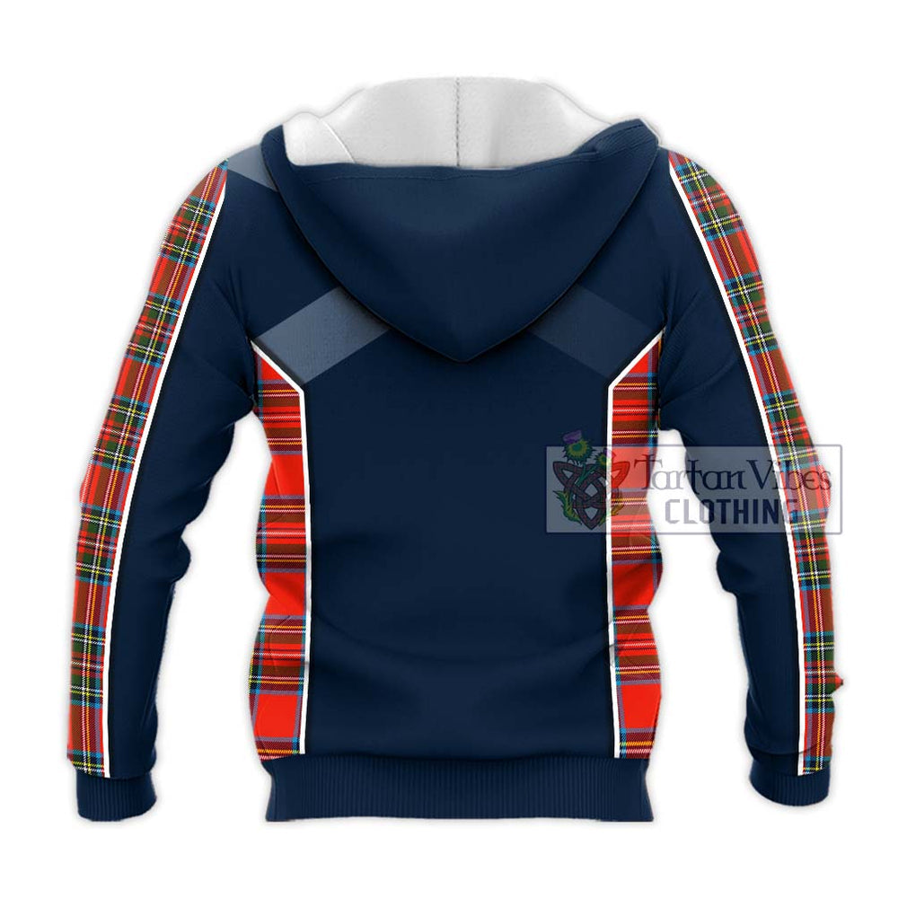 Stewart (Stuart) Tartan Knitted Hoodie with Family Crest and Lion Rampant Vibes Sport Style - Tartan Vibes Clothing