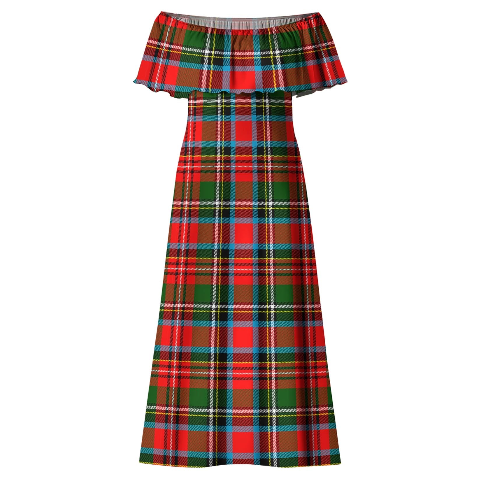 Stewart Royal Tartan Off Shoulder Long Dress - Tartanvibesclothing