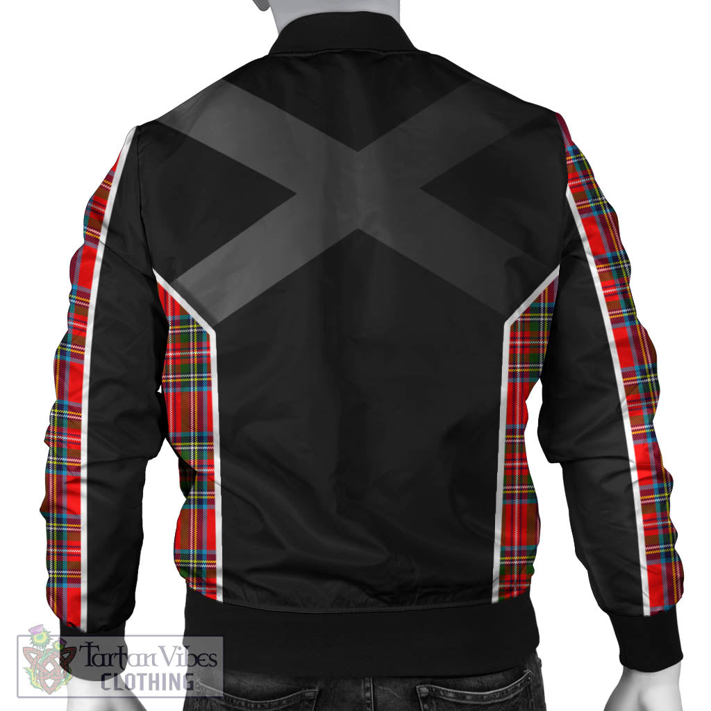 Tartan Vibes Clothing Stewart Royal Tartan Bomber Jacket with Family Crest and Scottish Thistle Vibes Sport Style