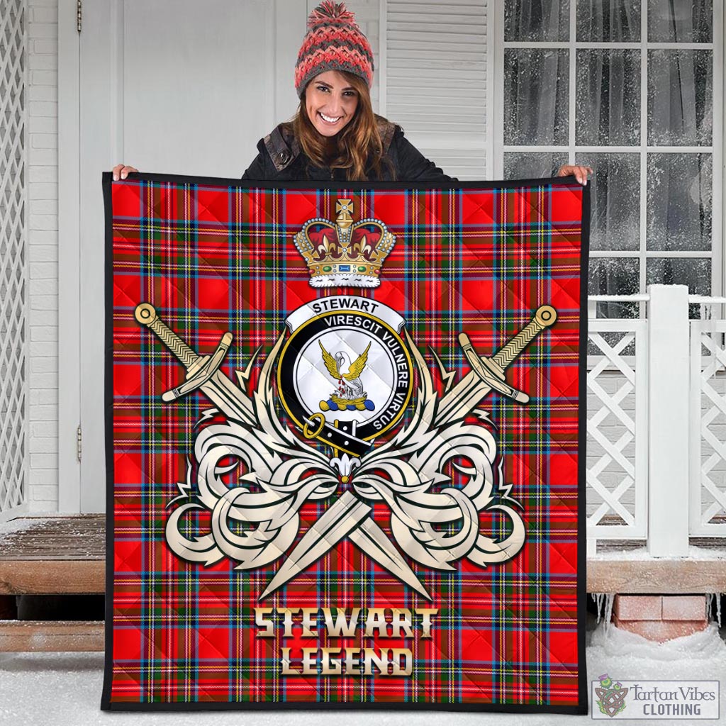 Tartan Vibes Clothing Stewart Royal Tartan Quilt with Clan Crest and the Golden Sword of Courageous Legacy