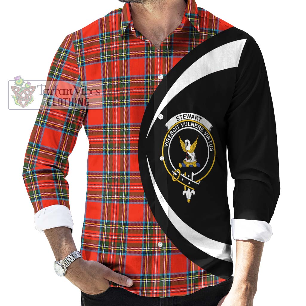 Stewart (Stuart) Tartan Long Sleeve Button Up with Family Crest Circle Style - Tartan Vibes Clothing