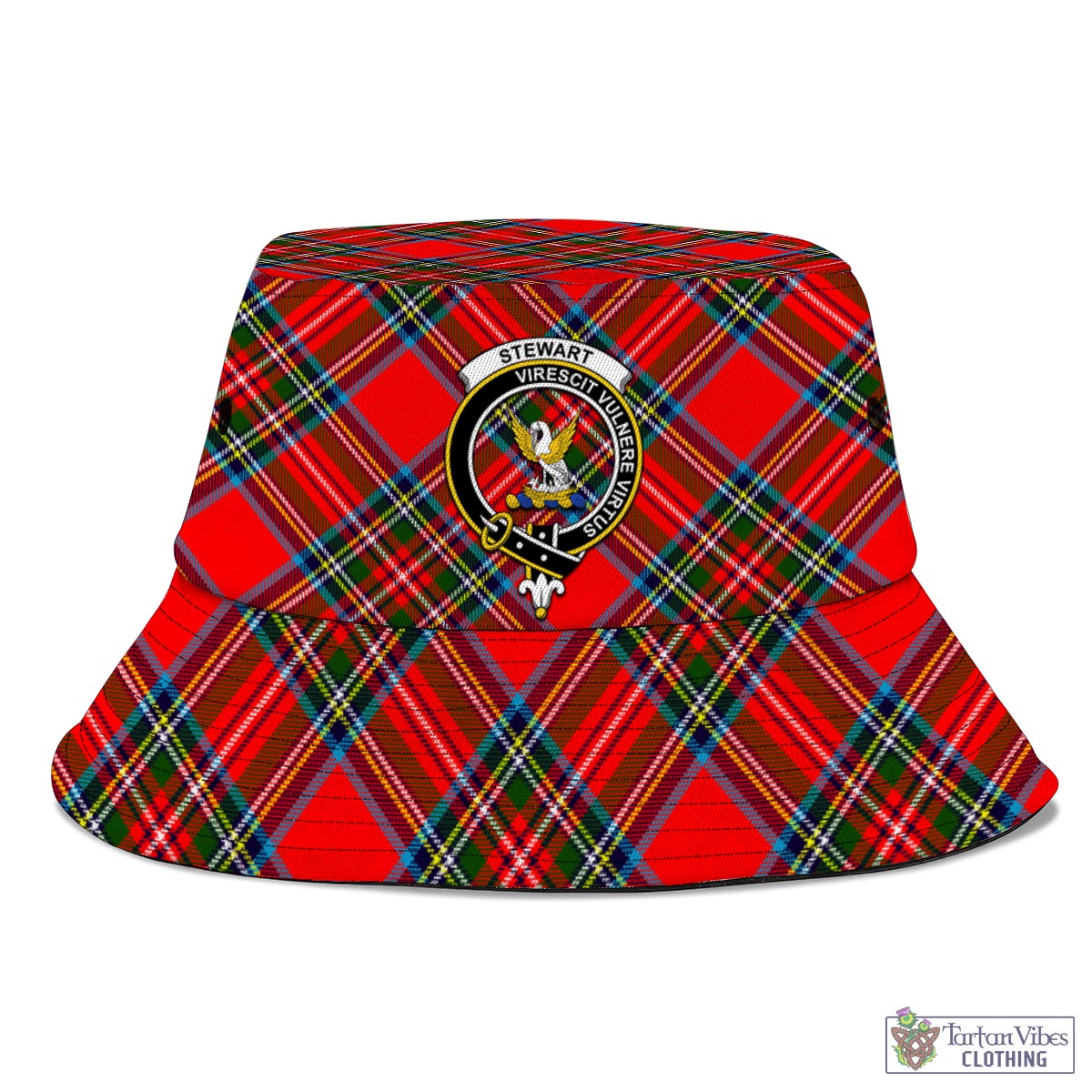 Tartan Vibes Clothing Stewart Royal Tartan Bucket Hat with Family Crest