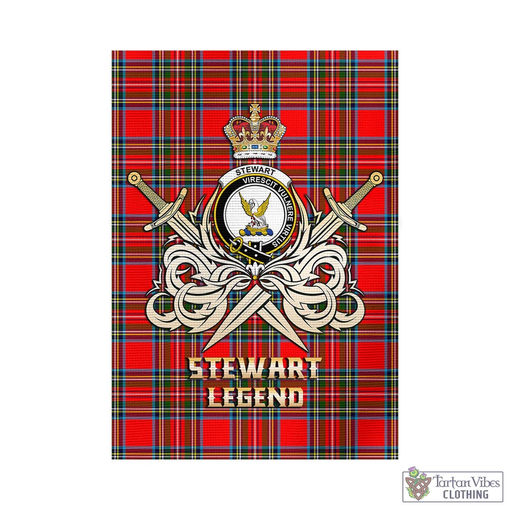 Tartan Vibes Clothing Stewart Royal Tartan Flag with Clan Crest and the Golden Sword of Courageous Legacy