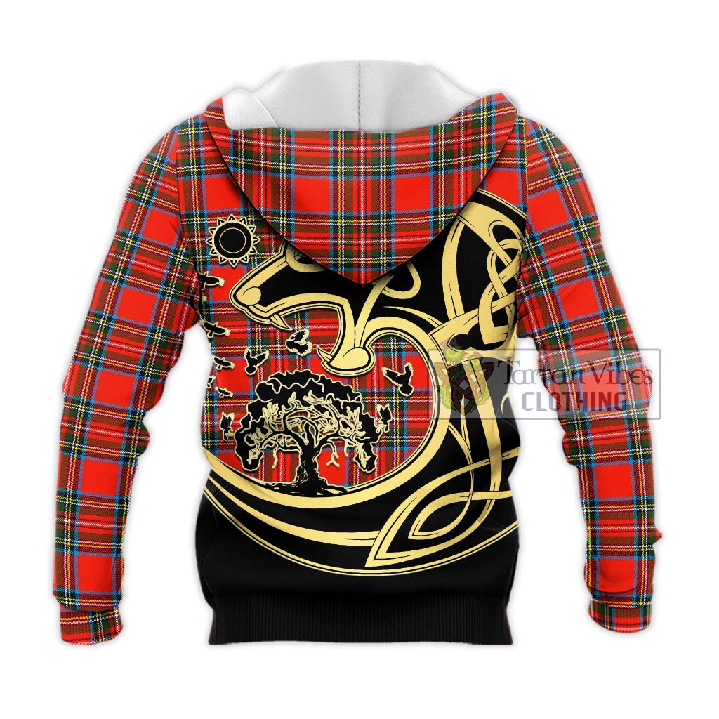 Stewart (Stuart) Tartan Knitted Hoodie with Family Crest Celtic Wolf Style - Tartan Vibes Clothing