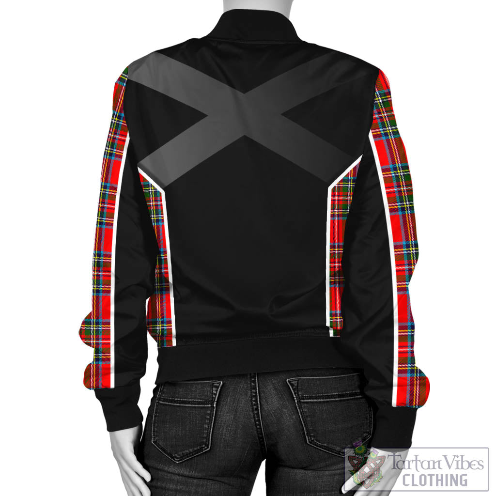 Tartan Vibes Clothing Stewart Royal Tartan Bomber Jacket with Family Crest and Scottish Thistle Vibes Sport Style