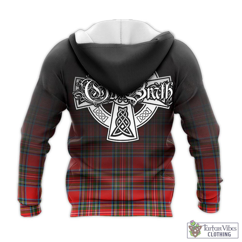 Tartan Vibes Clothing Stewart Royal Tartan Knitted Hoodie Featuring Alba Gu Brath Family Crest Celtic Inspired