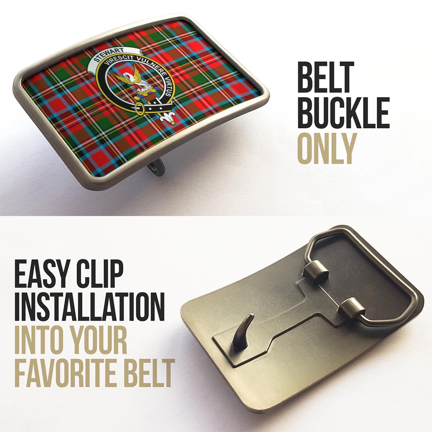 Stewart (Stuart) Tartan Belt Buckles with Family Crest - Tartan Vibes Clothing