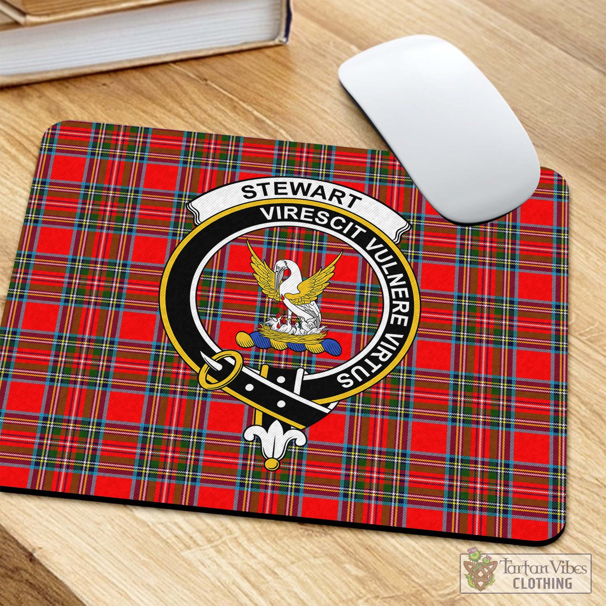 Tartan Vibes Clothing Stewart Royal Tartan Mouse Pad with Family Crest