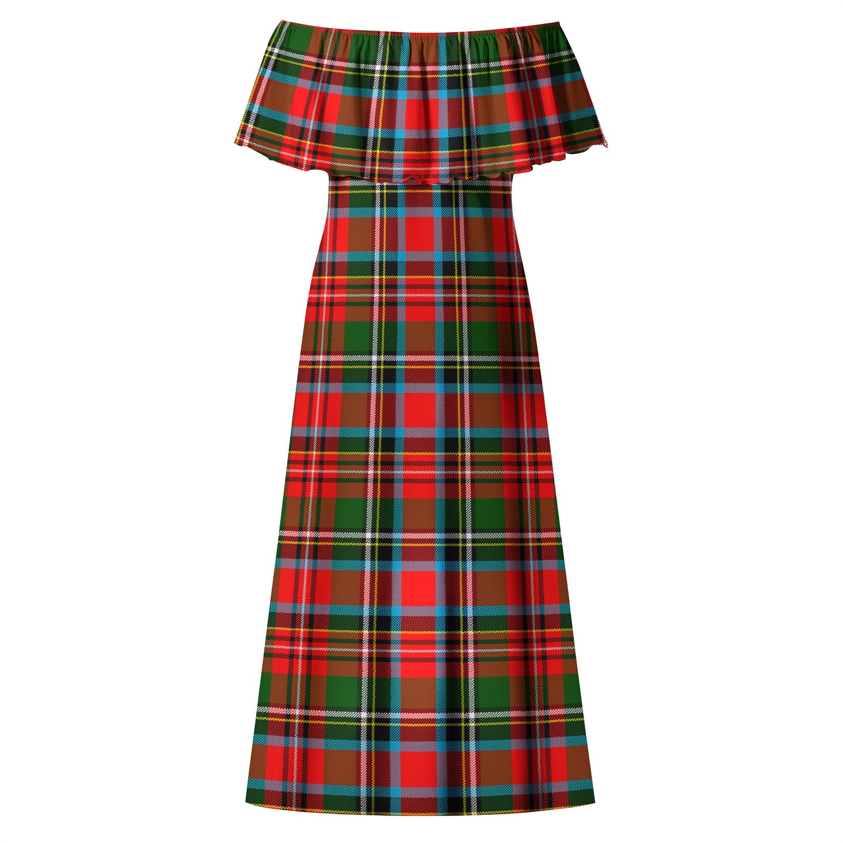 Stewart Royal Tartan Off Shoulder Long Dress - Tartanvibesclothing