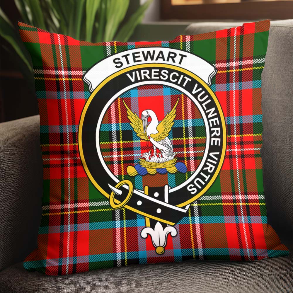 Stewart Royal Tartan Pillow Cover with Family Crest - Tartanvibesclothing