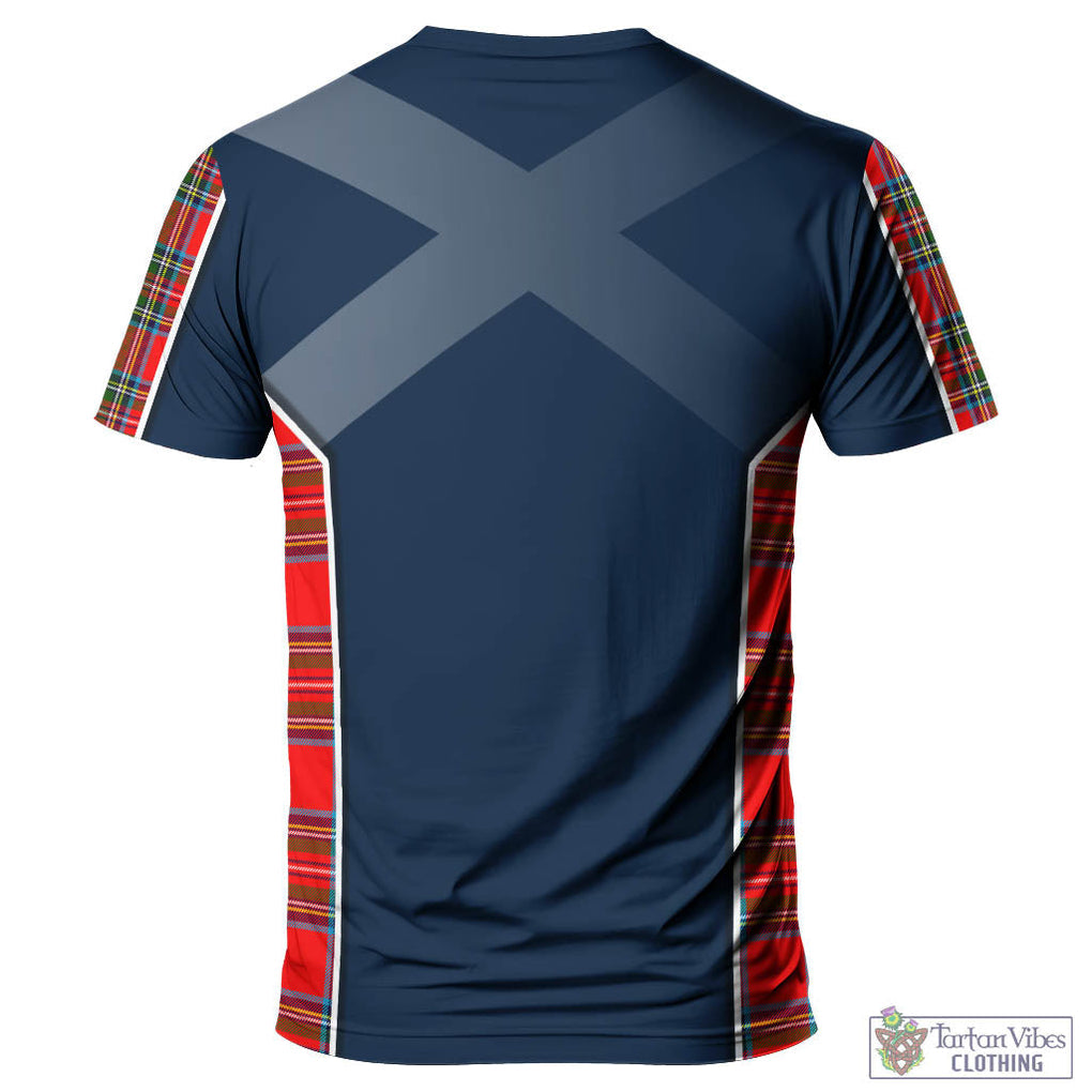 Tartan Vibes Clothing Stewart Royal Tartan T-Shirt with Family Crest and Scottish Thistle Vibes Sport Style