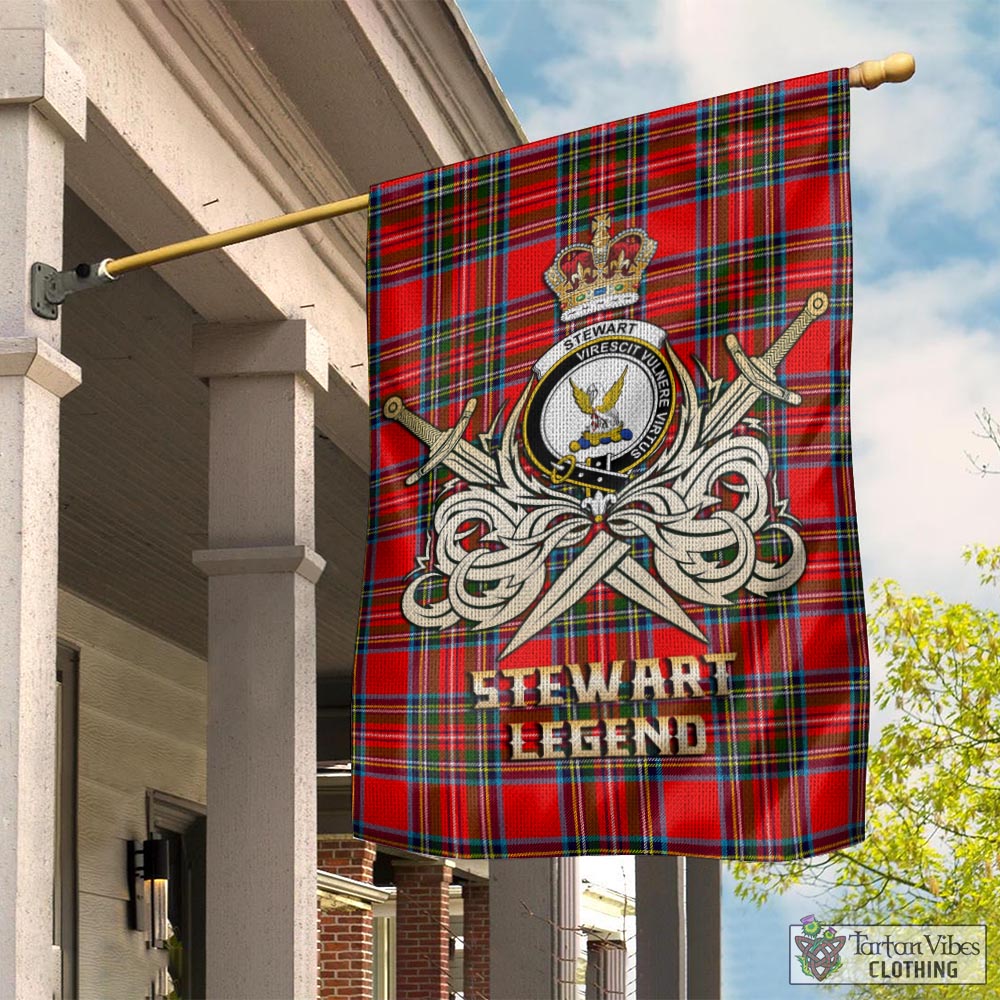 Tartan Vibes Clothing Stewart Royal Tartan Flag with Clan Crest and the Golden Sword of Courageous Legacy