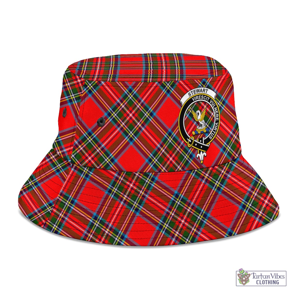 Tartan Vibes Clothing Stewart Royal Tartan Bucket Hat with Family Crest