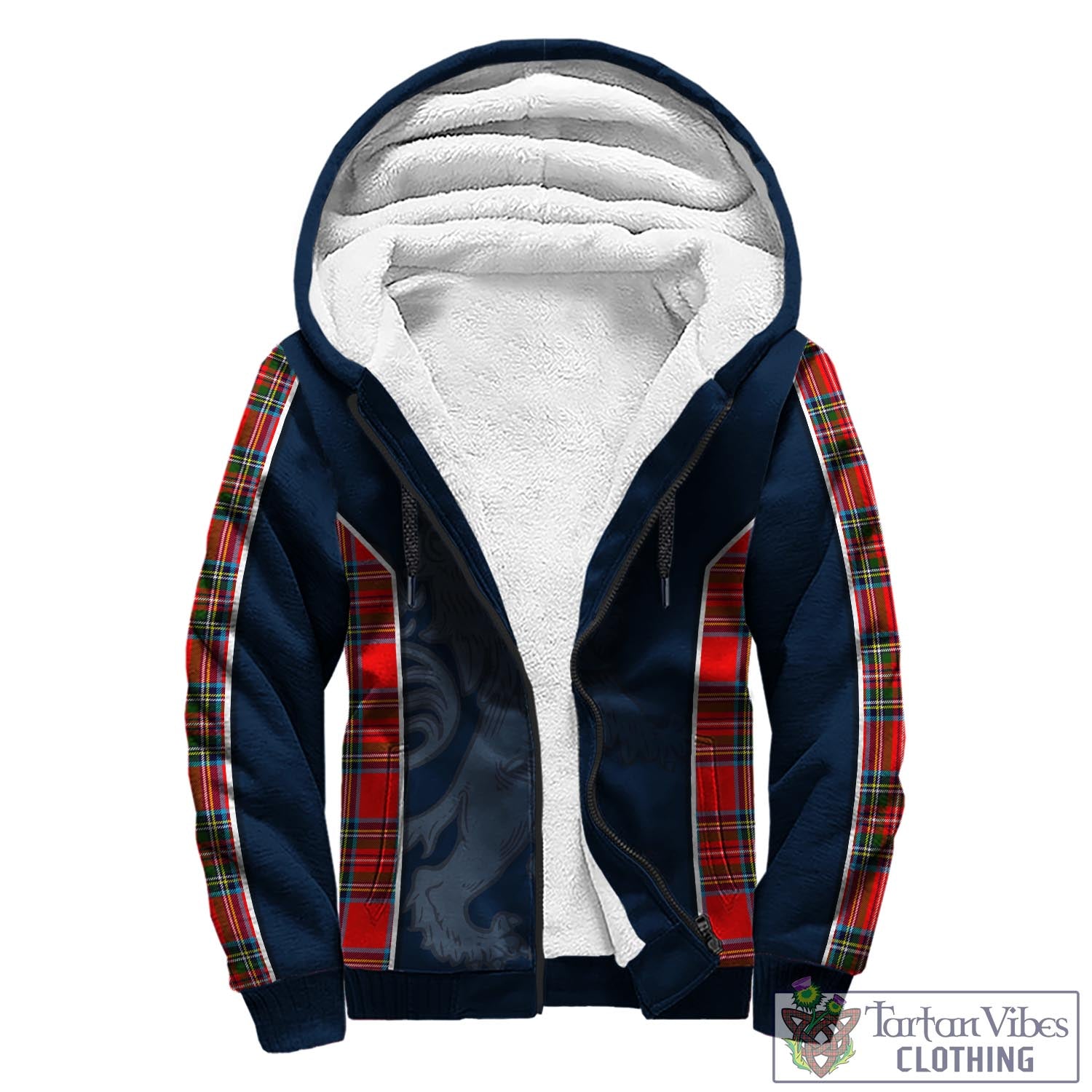 Tartan Vibes Clothing Stewart Royal Tartan Sherpa Hoodie with Family Crest and Lion Rampant Vibes Sport Style