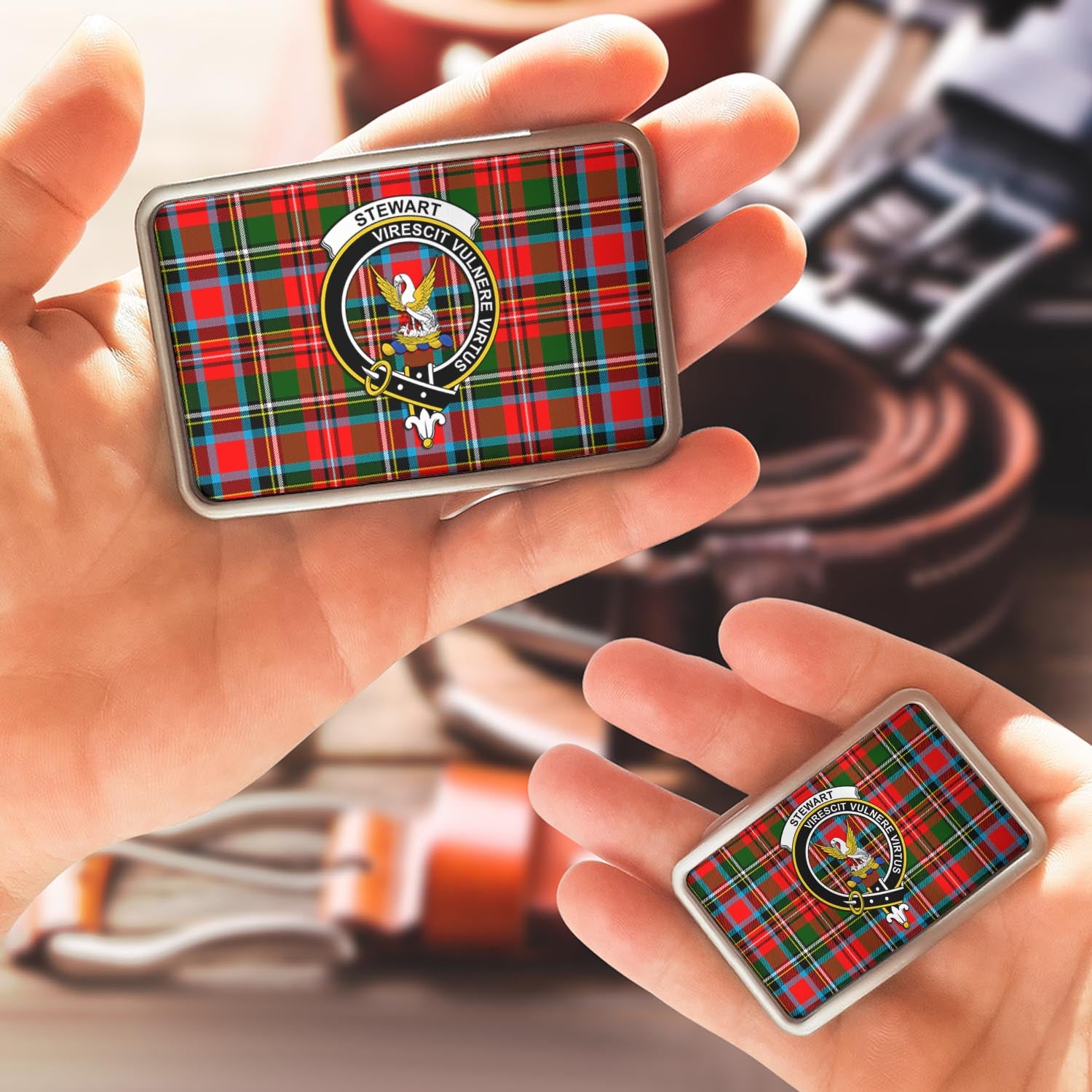 Stewart (Stuart) Tartan Belt Buckles with Family Crest - Tartan Vibes Clothing